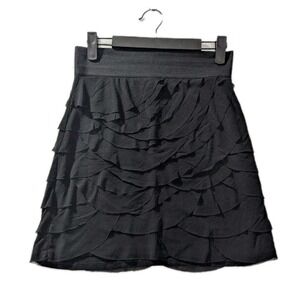 Express Y2K Black Tiered Ruffle Mini Skirt XS Nylon Mesh Lined Retro Style